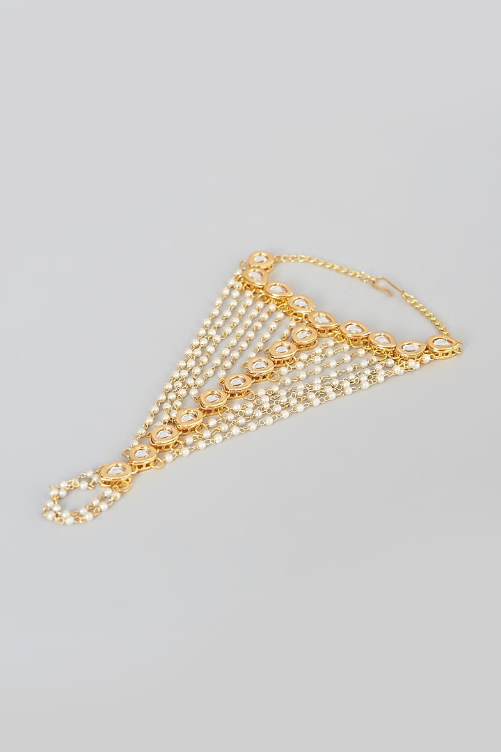 Gold Plated Kundan Polki & Pearl Haathphool by Just Shraddha at Pernia's Pop Up Shop