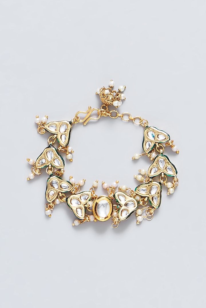 Gold Plated Kundan Polki Enamelled Green Meenakari Openable Bracelet by Just Shraddha at Pernia's Pop Up Shop