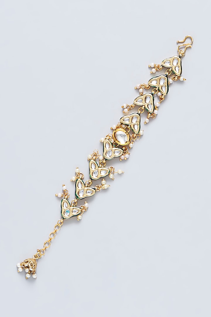 Gold Plated Kundan Polki Enamelled Green Meenakari Openable Bracelet by Just Shraddha at Pernia's Pop Up Shop