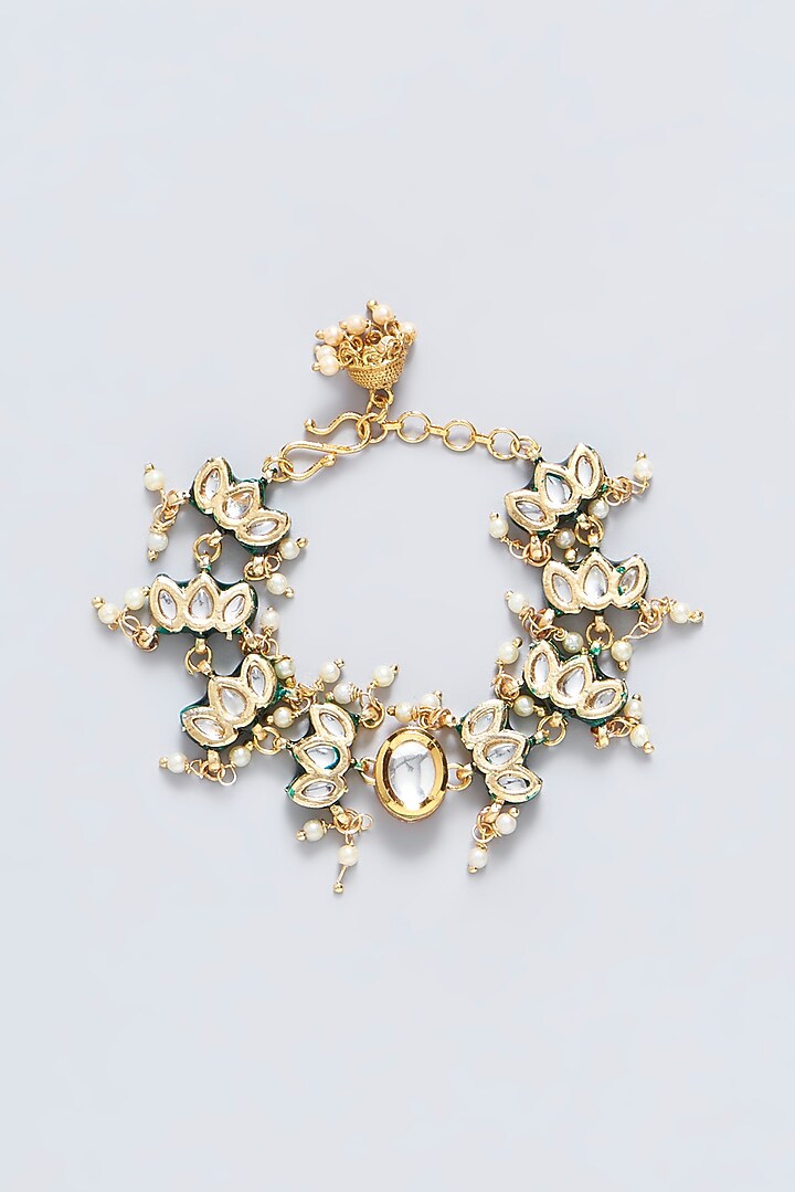 Gold Plated Kundan Polki Enamelled Green Meenakari Openable Bracelet by Just Shraddha at Pernia's Pop Up Shop