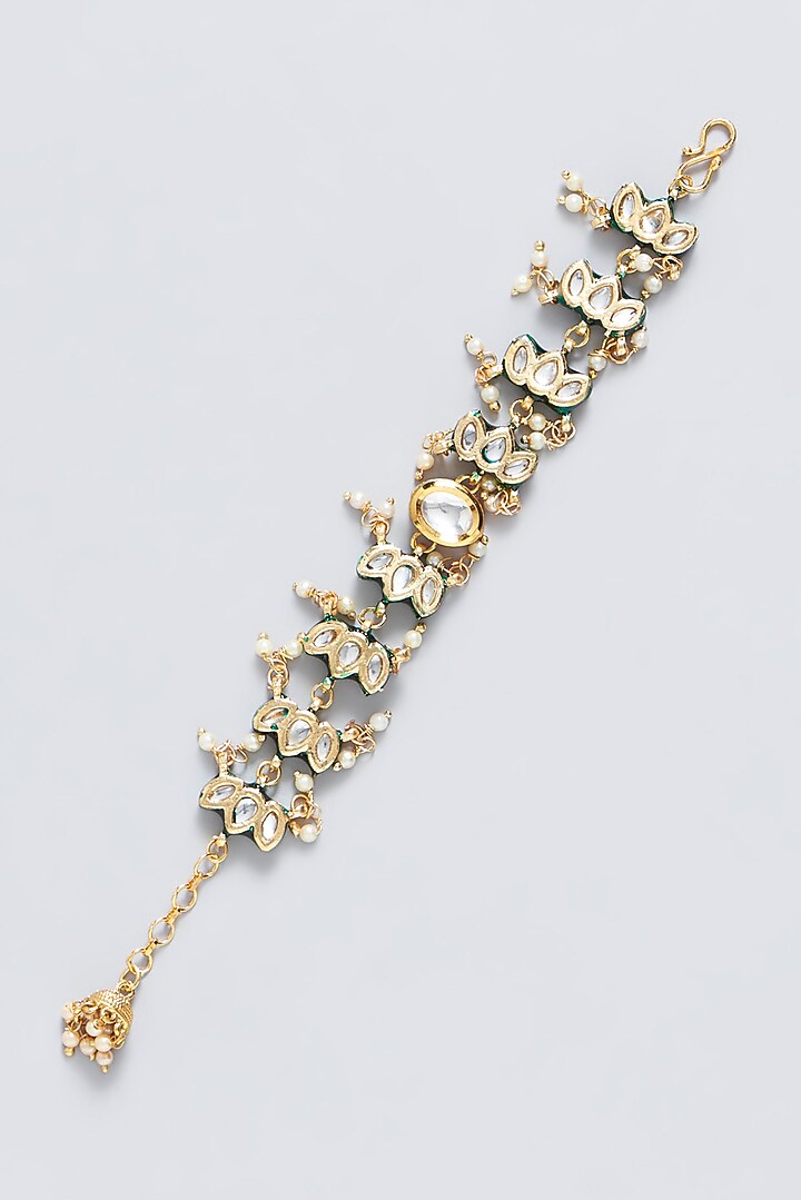 Gold Plated Kundan Polki Enamelled Green Meenakari Openable Bracelet by Just Shraddha at Pernia's Pop Up Shop