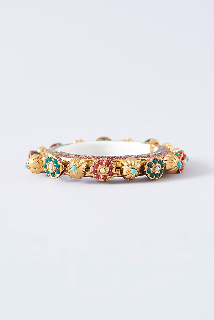 Gold Plated Enamelled Multi-Colored Openable Kada by Just Shraddha at Pernia's Pop Up Shop