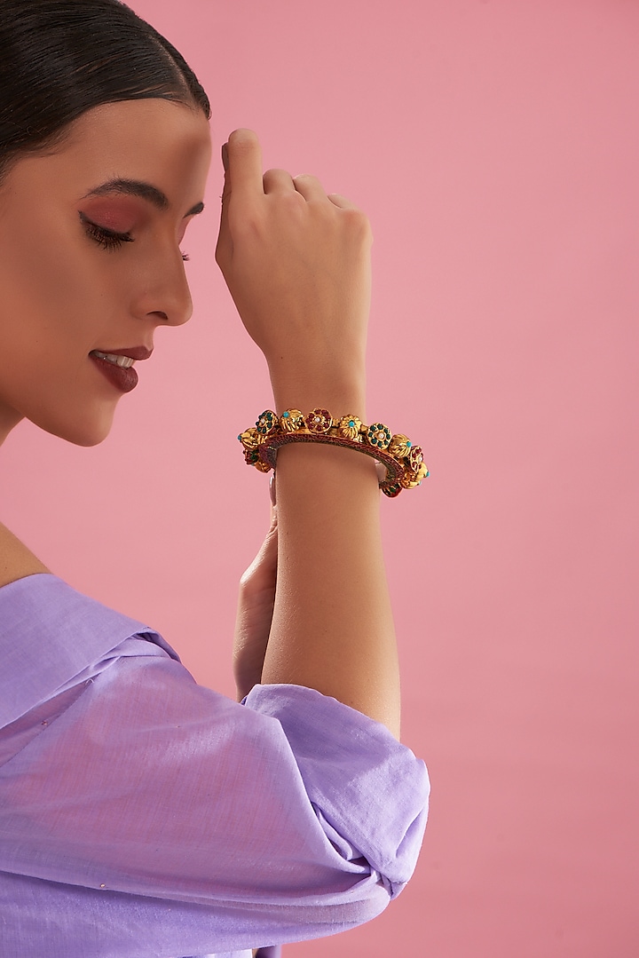 Gold Plated Enamelled Multi-Colored Openable Kada by Just Shraddha