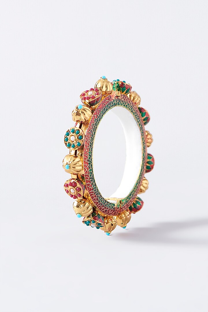 Gold Plated Enamelled Multi-Colored Openable Kada by Just Shraddha at Pernia's Pop Up Shop
