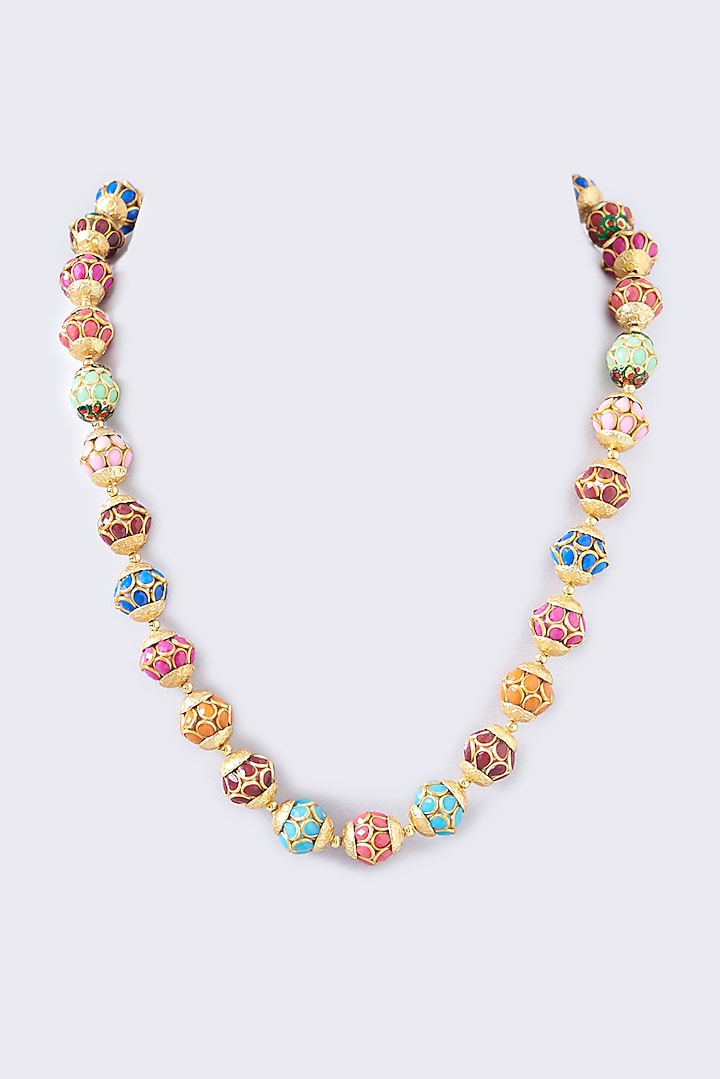 Gold Plated Multi-Colored Beaded Necklace by Just Shraddha at Pernia's Pop Up Shop