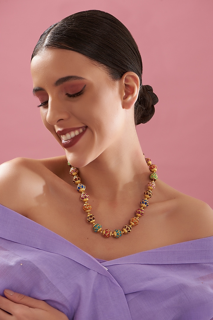Gold Plated Multi-Colored Beaded Necklace by Just Shraddha at Pernia's Pop Up Shop