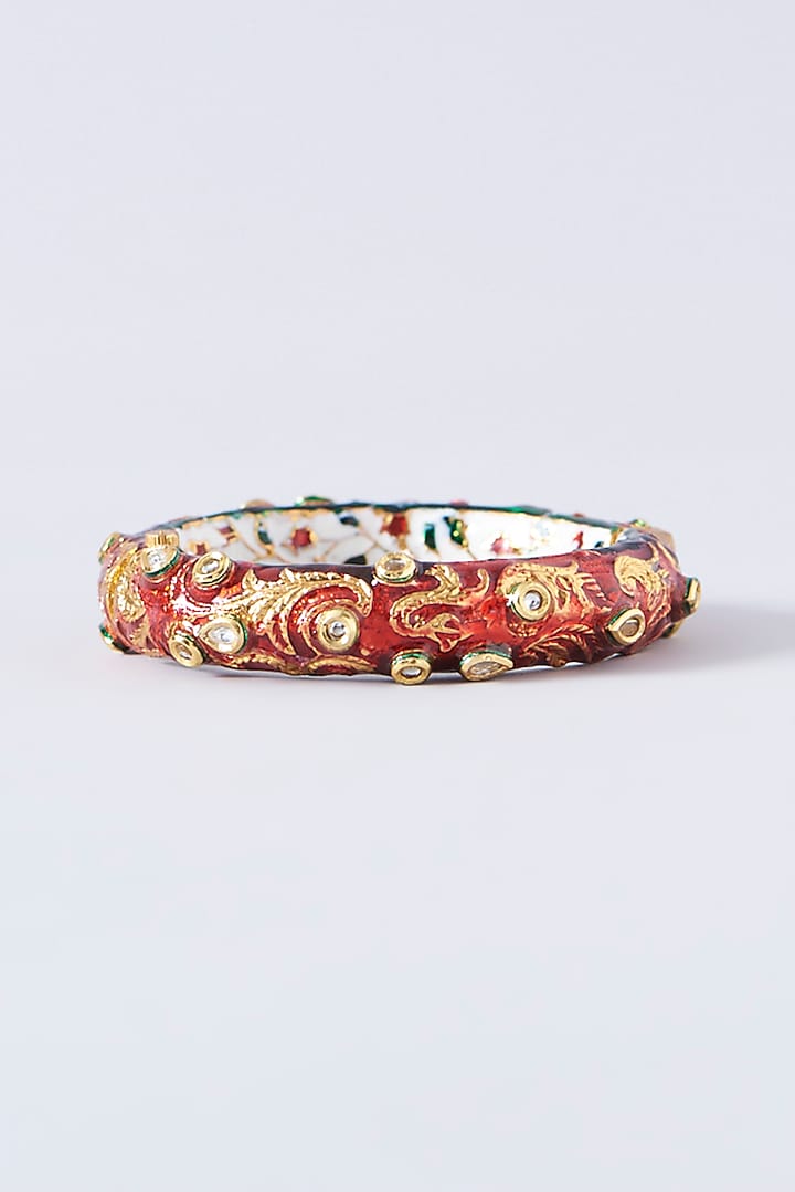 Gold Plated Kundan Polki Red Enamelled Openable Meenakari Kada by Just Shraddha at Pernia's Pop Up Shop