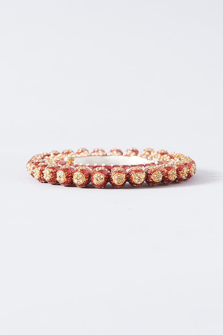 Gold Plated Red Enamelled Openable Kada by Just Shraddha at Pernia's Pop Up Shop