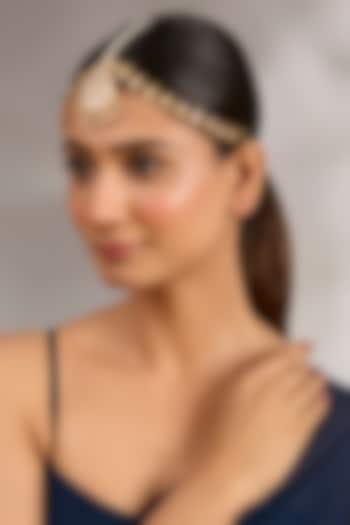 Gold Plated Kundan Polki & Pearl Mathapatti by Just Shraddha at Pernia's Pop Up Shop