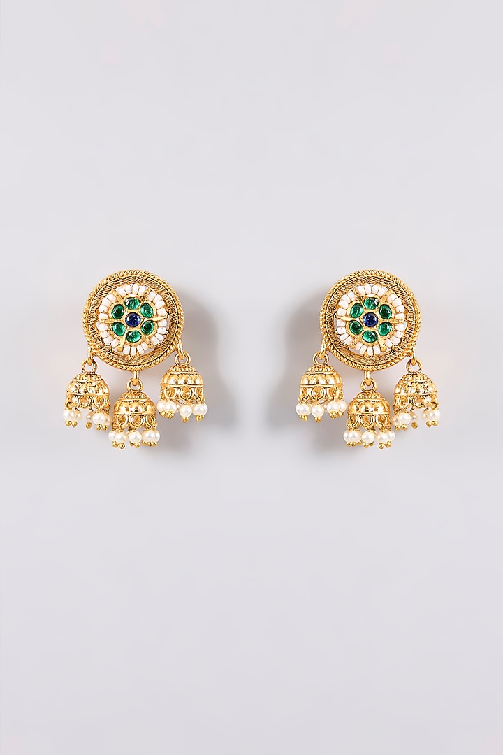 Gold Plated Pearl Dangler Earrings by Just Shraddha at Pernia's Pop Up Shop