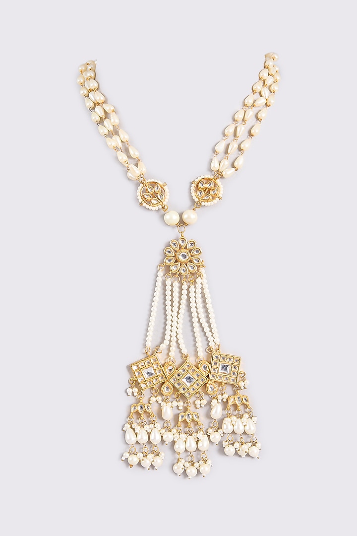 Gold Plated Pearl Long Pendant Necklace by Just Shraddha at Pernia's Pop Up Shop