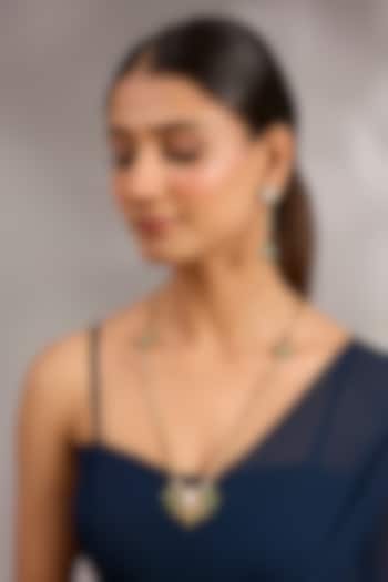 Gold Plated Green Kundan Polki Long Necklace Set by Just Shraddha at Pernia's Pop Up Shop