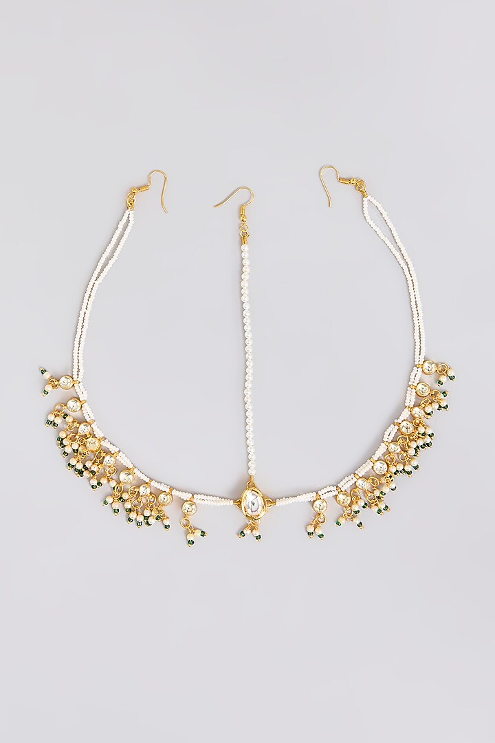 Gold Plated Kundan Polki & Pearl Mathapatti by Just Shraddha at Pernia's Pop Up Shop