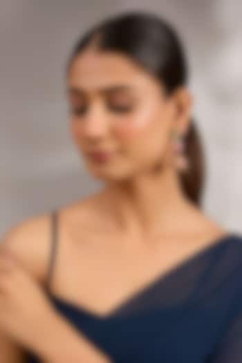 Gold Plated Light Green & Pink Stone Jhumka Earrings by Just Shraddha at Pernia's Pop Up Shop