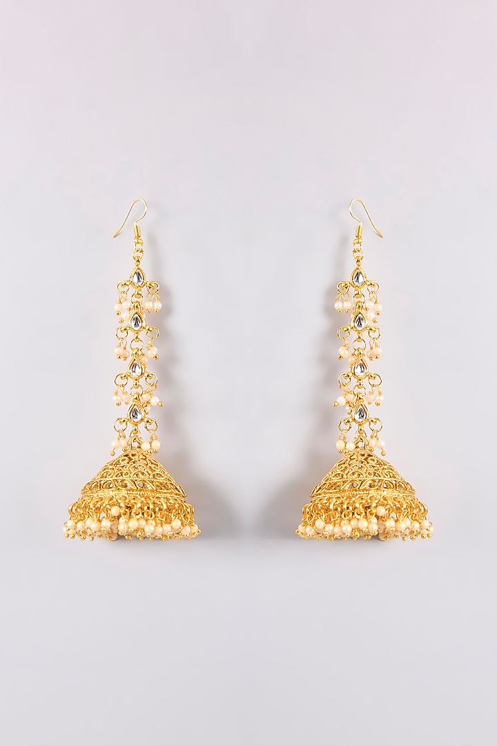 Gold Plated Pearl Jhumka Earrings by Just Shraddha at Pernia's Pop Up Shop