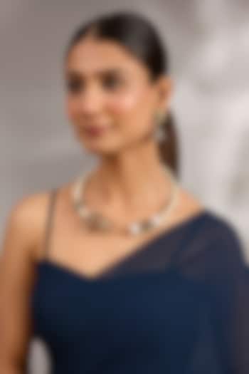 Silver Finish Multi-Colored Stone & Pearl Hasli Necklace by Just Shraddha at Pernia's Pop Up Shop