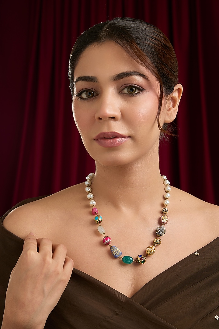 Gold Plated Multi-Colored Beaded Necklace by Just Shraddha at Pernia's Pop Up Shop