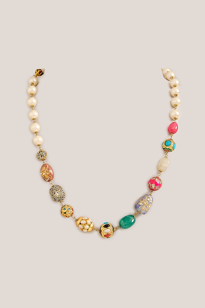 Gold Plated Multi-Colored Beaded Necklace by Just Shraddha at Pernia's Pop Up Shop