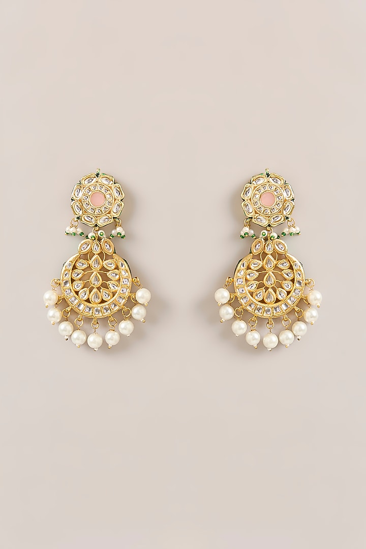 Gold Plated Pearl Meenakari Chandbali Earrings by Just Shraddha at Pernia's Pop Up Shop