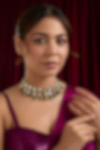 Gold Plated Kundan Polki & Beaded Choker Necklace by Just Shraddha at Pernia's Pop Up Shop