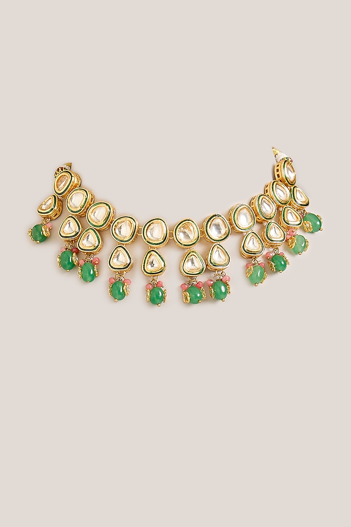 Gold Plated Kundan Polki & Beaded Choker Necklace by Just Shraddha at Pernia's Pop Up Shop