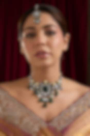 Gold Plated Kundan Polki & Green Beaded Choker Necklace Set by Just Shraddha at Pernia's Pop Up Shop