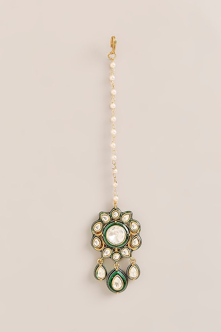 Gold Plated Kundan Polki & Green Beaded Choker Necklace Set by Just Shraddha at Pernia's Pop Up Shop