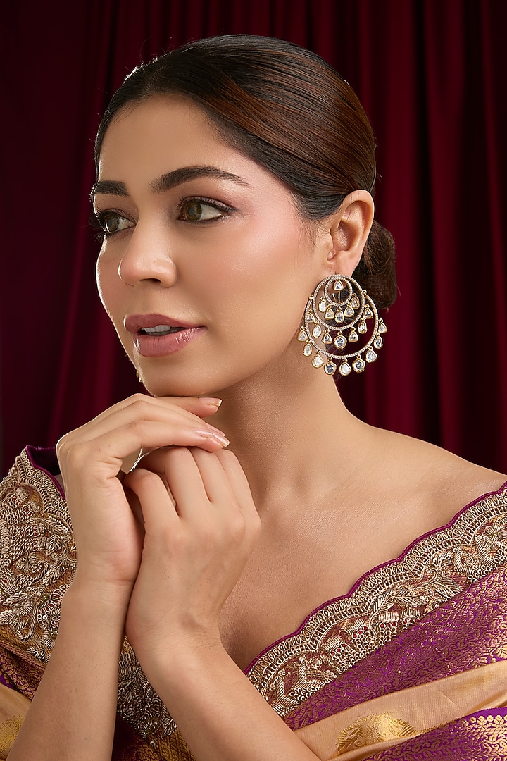Gold Plated Kundan Polki Dangler Earrings by Just Shraddha at Pernia's Pop Up Shop