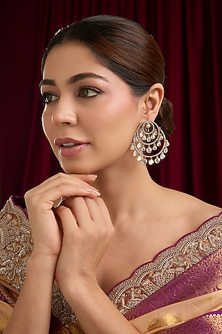 Gold Plated Kundan Polki Dangler Earrings by Just Shraddha