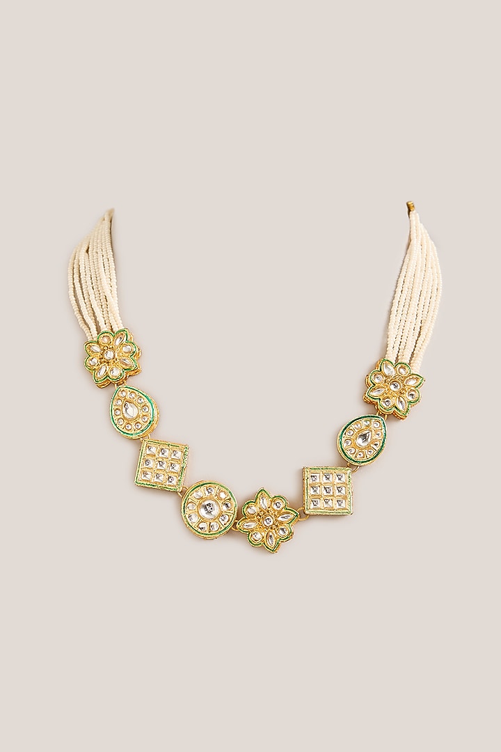 Gold Plated Kundan Polki & Pearl Meenakari Necklace by Just Shraddha at Pernia's Pop Up Shop