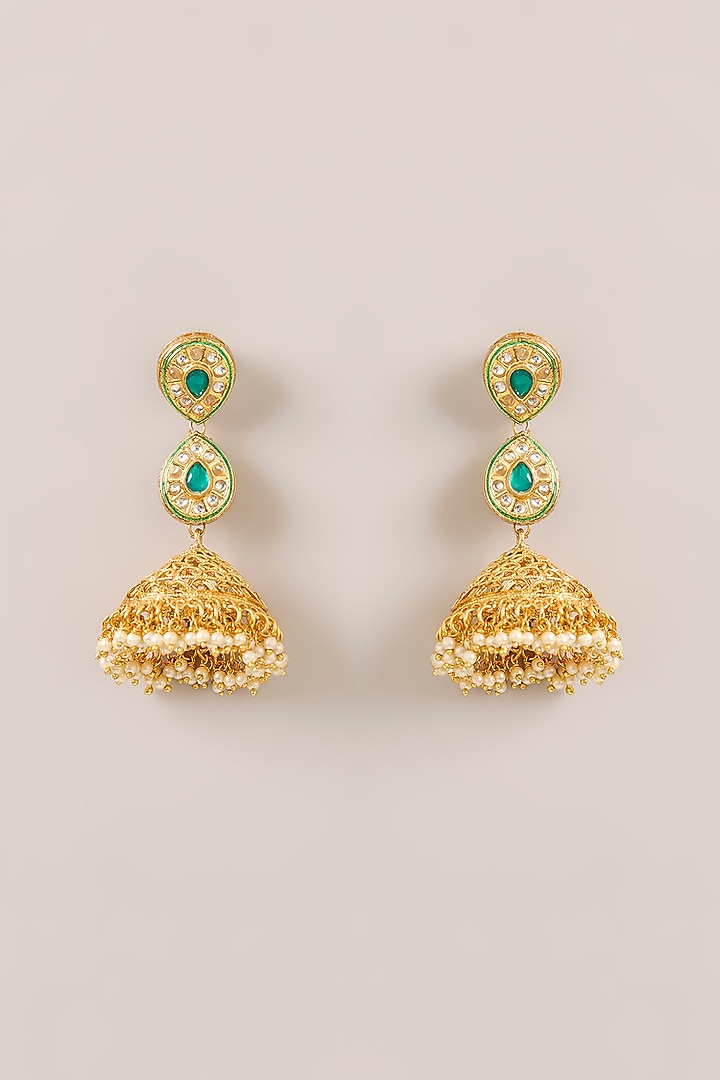 Gold Plated Kundan Polki Jhumka Earrings by Just Shraddha at Pernia's Pop Up Shop