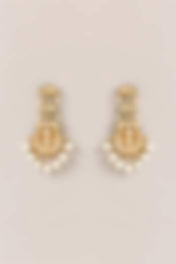 Gold Plated Kundan Polki & Pearl Meenakari Chandbali Earrings by Just Shraddha at Pernia's Pop Up Shop