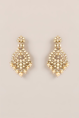 Gold Plated Kundan Polki Dangler Earrings by Just Shraddha