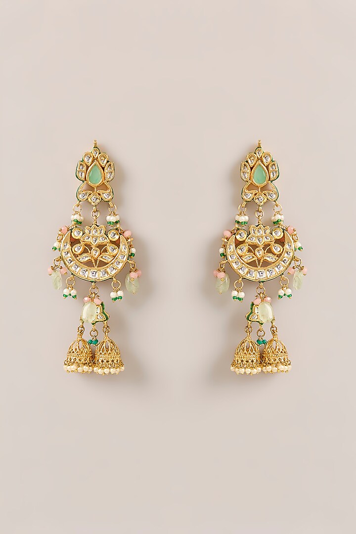 Gold Plated Kundan Polki & Pearl Dangler Earrings by Just Shraddha at Pernia's Pop Up Shop