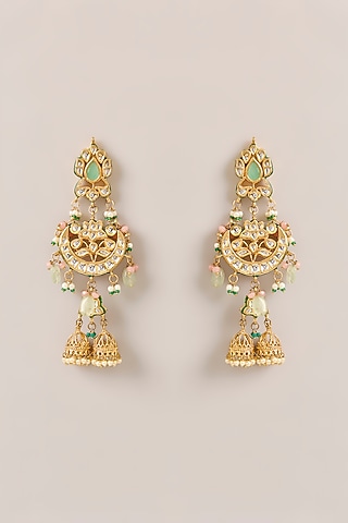 Gold Plated Kundan Polki & Pearl Dangler Earrings by Just Shraddha
