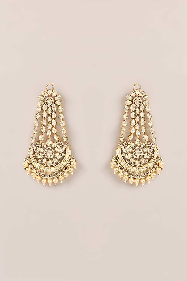 Gold Plated Kundan Polki & Pearl Dangler Earrings by Just Shraddha at Pernia's Pop Up Shop