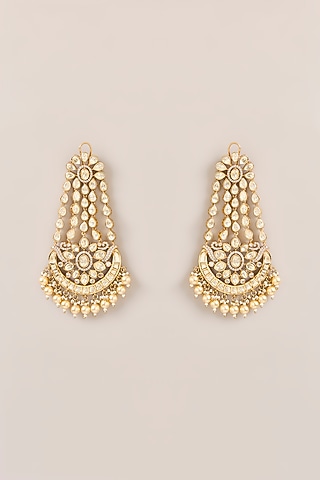 Gold Plated Kundan Polki & Pearl Dangler Earrings by Just Shraddha