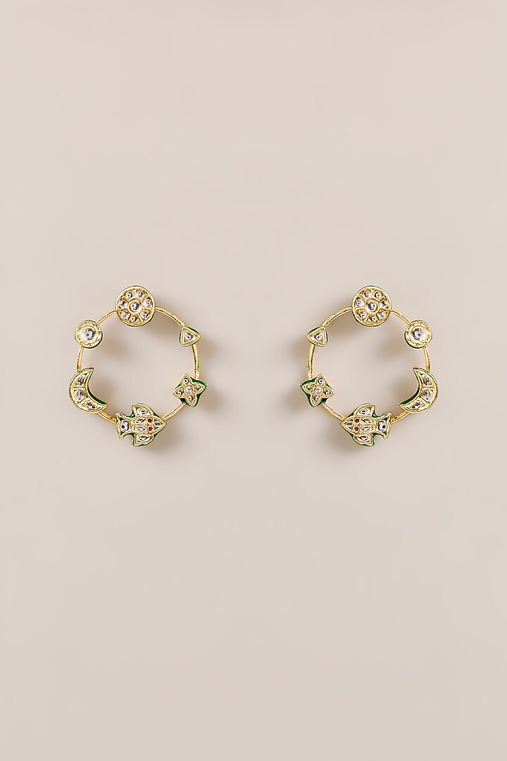 Gold Plated Kundan Polki Meenakari Dangler Earrings by Just Shraddha at Pernia's Pop Up Shop