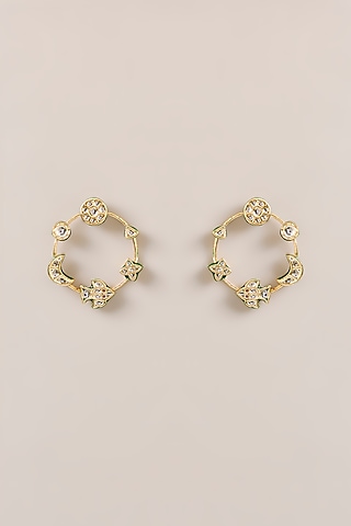 Gold Plated Kundan Polki Meenakari Dangler Earrings by Just Shraddha