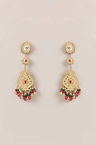 Gold Plated Beaded & Pearl Dangler Earrings by Just Shraddha