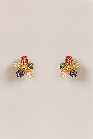 Gold Plated Multi-Colored Synthetic Stone Stud Earrings by Just Shraddha