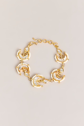 Gold Plated Kundan Polki & Pearl Chand Bracelet by Just Shraddha
