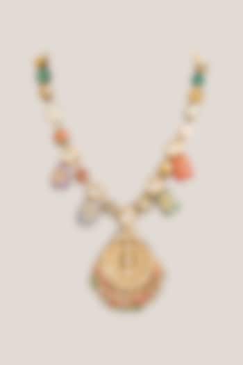 Gold Plated Multi-Colored Beaded & Pearl Long Pendant Necklace by Just Shraddha at Pernia's Pop Up Shop