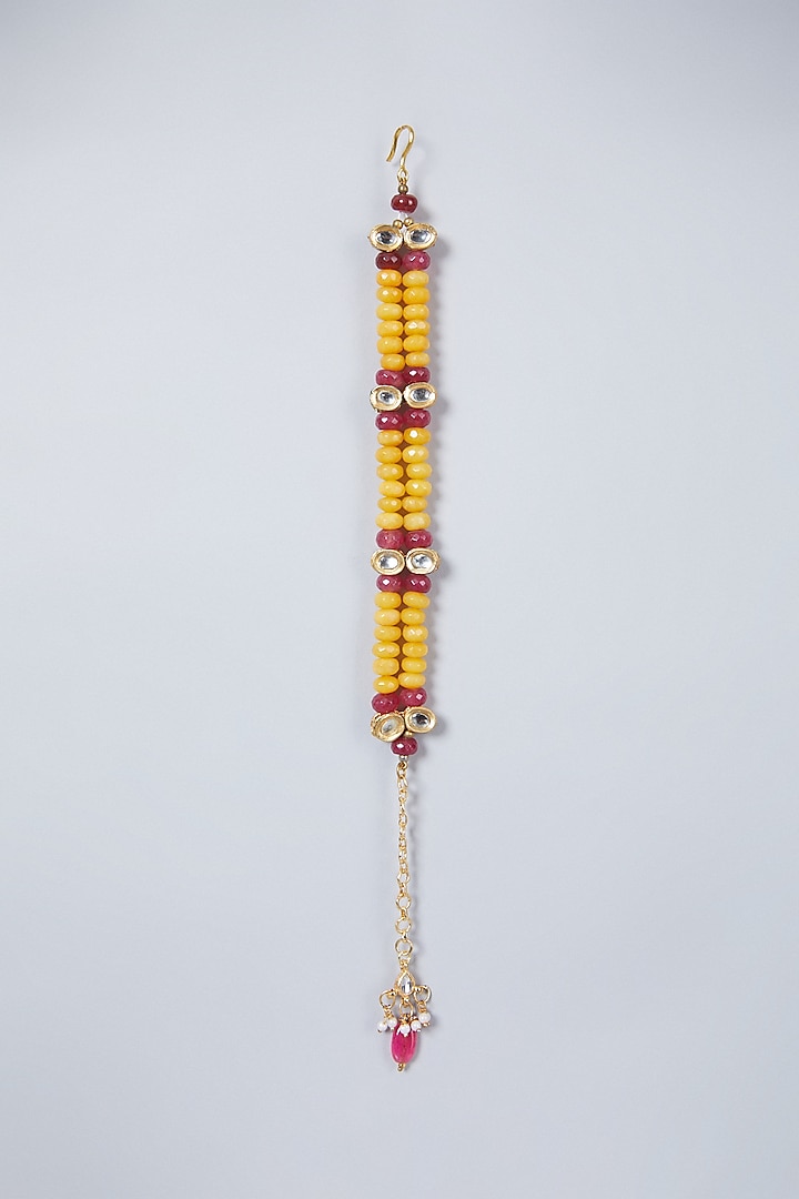 Gold Plated Yellow & Maroon Beaded Bracelet by Just Shraddha