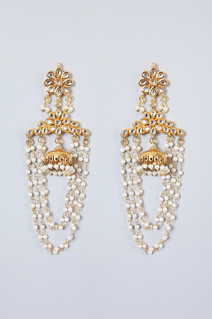 Gold Plated Pearl & Kundan Polki Earrings by Just Shraddha
