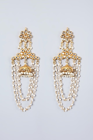 Gold Plated Pearl & Kundan Polki Earrings by Just Shraddha