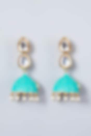 Gold Plated Turquoise Jhumka Earrings by Just Shraddha