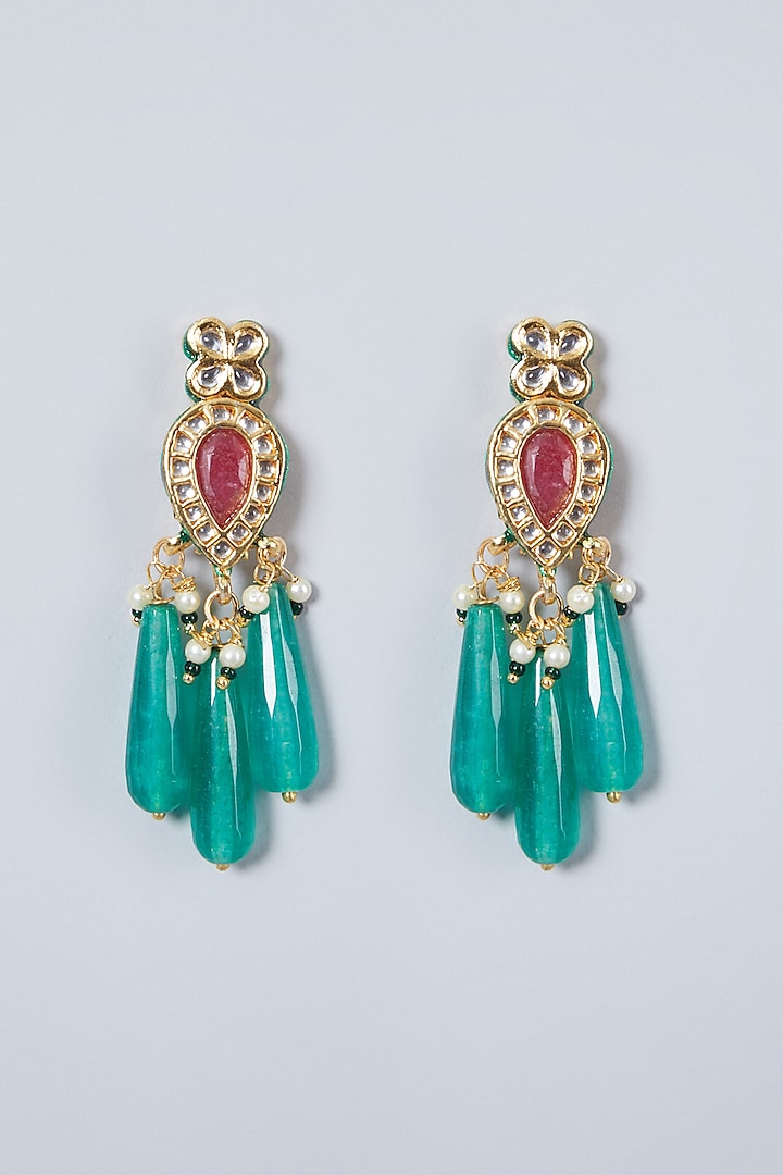 Gold Plated Green Onyx Earrings by Just Shraddha