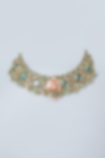 Gold Plated Green Stone Choker Necklace by Just Shraddha