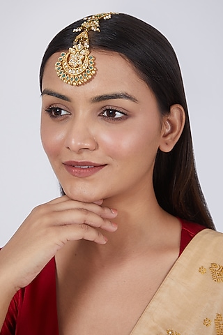 Gold Plated Pearl Maang Tikka by Just Shraddha
